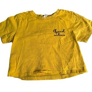 Forever 21 size small golden yellow  cropped  tee “Good Vibes “ graphics